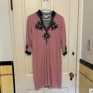 Gretchen Scott Red and Navy Striped Long Sleeve Dress